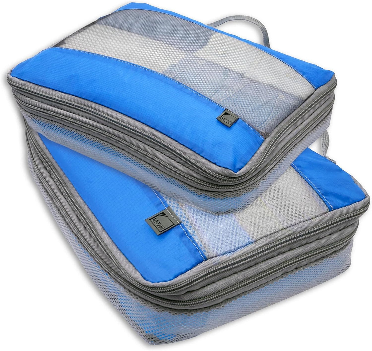 ElectroLight Expandable Compression-Packing Cube + Travel Organizer for Luggage, Suitcase or Carry On with Smart Design Grab Handle & Breathable Mesh, 2-Pack (1 Med, 1 Lrg), Dark Blue