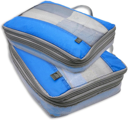 ElectroLight Expandable Compression-Packing Cube + Travel Organizer for Luggage, Suitcase or Carry On with Smart Design Grab Handle & Breathable Mesh, 2-Pack (1 Med, 1 Lrg), Dark Blue