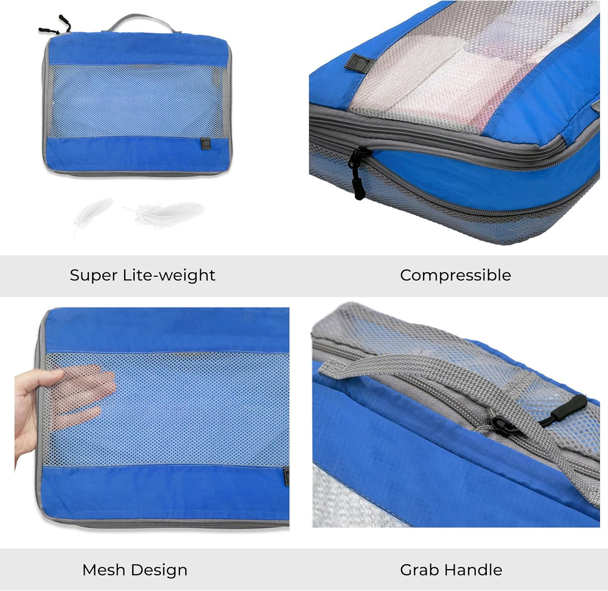 ElectroLight Expandable Compression-Packing Cube + Travel Organizer for Luggage, Suitcase or Carry On with Smart Design Grab Handle & Breathable Mesh, 2-Pack (1 Med, 1 Lrg), Dark Blue