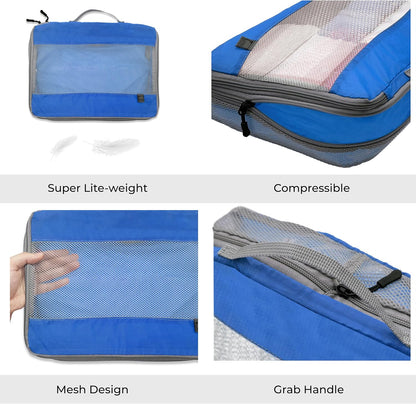 ElectroLight Expandable Compression-Packing Cube + Travel Organizer for Luggage, Suitcase or Carry On with Smart Design Grab Handle & Breathable Mesh, 2-Pack (1 Med, 1 Lrg), Dark Blue