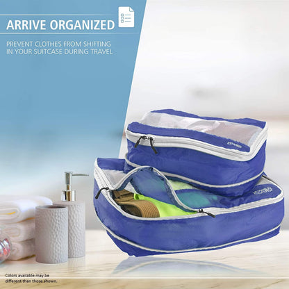 ElectroLight Expandable Compression-Packing Cube + Travel Organizer for Luggage, Suitcase or Carry On with Smart Design Grab Handle & Breathable Mesh, 2-Pack (1 Med, 1 Lrg), Dark Blue