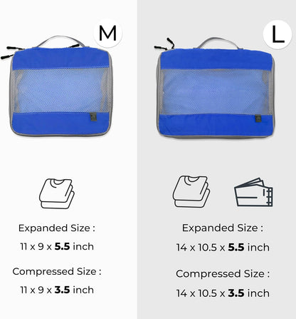 ElectroLight Expandable Compression-Packing Cube + Travel Organizer for Luggage, Suitcase or Carry On with Smart Design Grab Handle & Breathable Mesh, 2-Pack (1 Med, 1 Lrg), Dark Blue