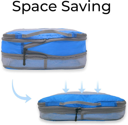 ElectroLight Expandable Compression-Packing Cube + Travel Organizer for Luggage, Suitcase or Carry On with Smart Design Grab Handle & Breathable Mesh, 2-Pack (1 Med, 1 Lrg), Dark Blue