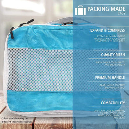 ElectroLight Expandable Compression-Packing Cube + Travel Organizer for Luggage, Suitcase or Carry On with Smart Design Grab Handle & Breathable Mesh, 2-Pack (1 Med, 1 Lrg), Dark Blue