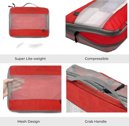ElectroLight Expandable Compression-Packing Cube + Travel Organizer for Luggage, Suitcase or Carry On with Smart Design Grab Handle & Breathable Mesh, 2-Pack (1 Med, 1 Lrg), Dark Blue