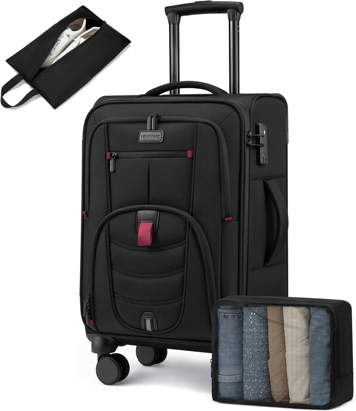 Carry On Luggage Airline Approved, Suitcases with Spinner Wheels, Softside Carry-on Luggage with TSA Lock for Men Women Business Trip, Lightweight Large Capacity Luggage for Travel, Grey