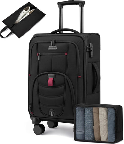 Carry On Luggage Airline Approved, Suitcases with Spinner Wheels, Softside Carry-on Luggage with TSA Lock for Men Women Business Trip, Lightweight Large Capacity Luggage for Travel, Grey