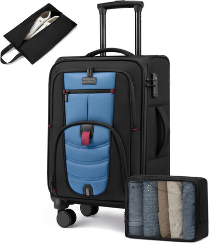 Carry On Luggage Airline Approved, Suitcases with Spinner Wheels, Softside Carry-on Luggage with TSA Lock for Men Women Business Trip, Lightweight Large Capacity Luggage for Travel, Grey