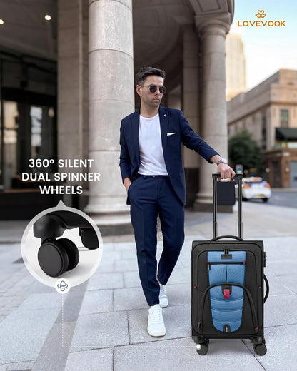 Carry On Luggage Airline Approved, Suitcases with Spinner Wheels, Softside Carry-on Luggage with TSA Lock for Men Women Business Trip, Lightweight Large Capacity Luggage for Travel, Grey