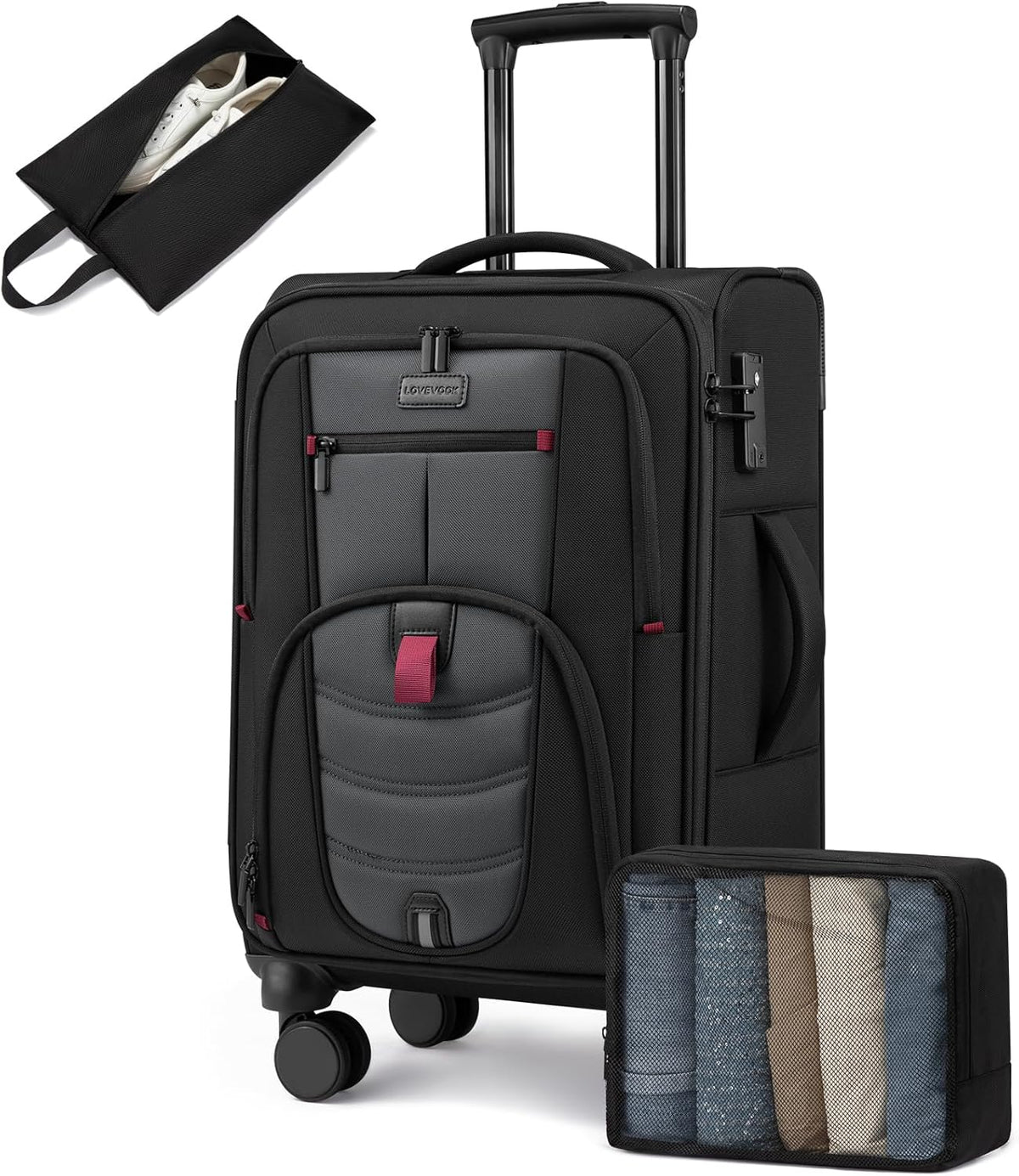 Carry On Luggage Airline Approved, Suitcases with Spinner Wheels, Softside Carry-on Luggage with TSA Lock for Men Women Business Trip, Lightweight Large Capacity Luggage for Travel, Grey