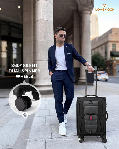 Carry On Luggage Airline Approved, Suitcases with Spinner Wheels, Softside Carry-on Luggage with TSA Lock for Men Women Business Trip, Lightweight Large Capacity Luggage for Travel, Grey