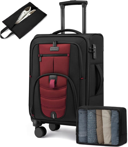Carry On Luggage Airline Approved, Suitcases with Spinner Wheels, Softside Carry-on Luggage with TSA Lock for Men Women Business Trip, Lightweight Large Capacity Luggage for Travel, Grey