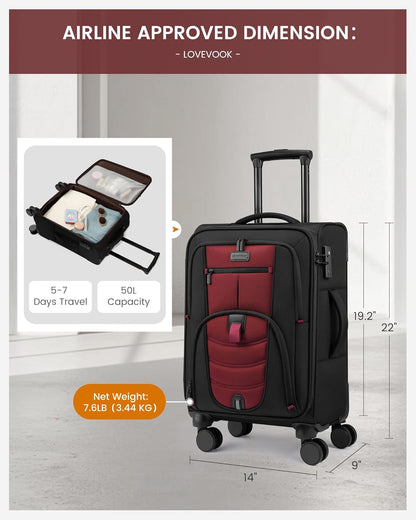 Carry On Luggage Airline Approved, Suitcases with Spinner Wheels, Softside Carry-on Luggage with TSA Lock for Men Women Business Trip, Lightweight Large Capacity Luggage for Travel, Grey
