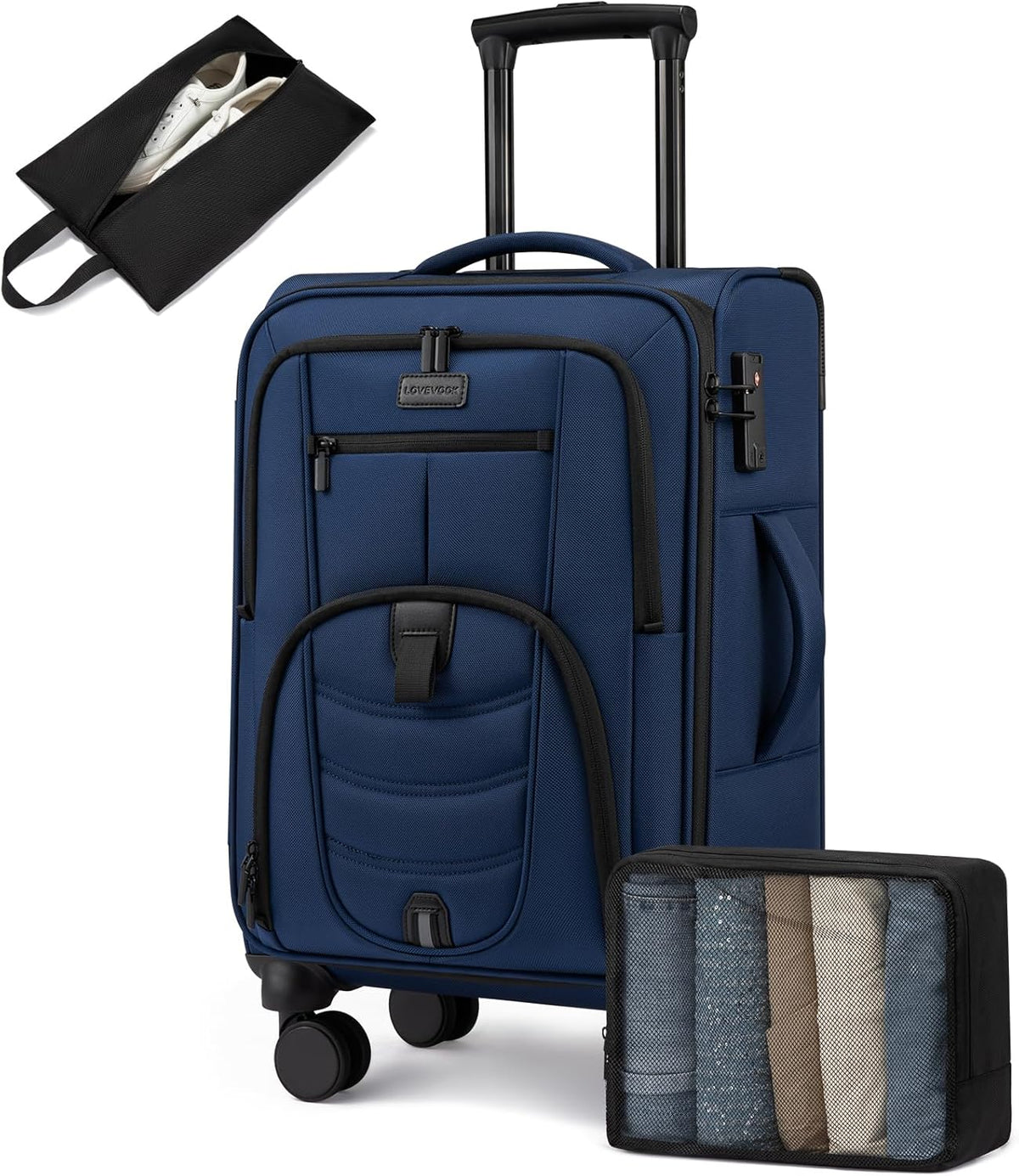 Carry On Luggage Airline Approved, Suitcases with Spinner Wheels, Softside Carry-on Luggage with TSA Lock for Men Women Business Trip, Lightweight Large Capacity Luggage for Travel, Grey