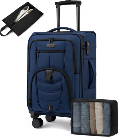 Carry On Luggage Airline Approved, Suitcases with Spinner Wheels, Softside Carry-on Luggage with TSA Lock for Men Women Business Trip, Lightweight Large Capacity Luggage for Travel, Grey