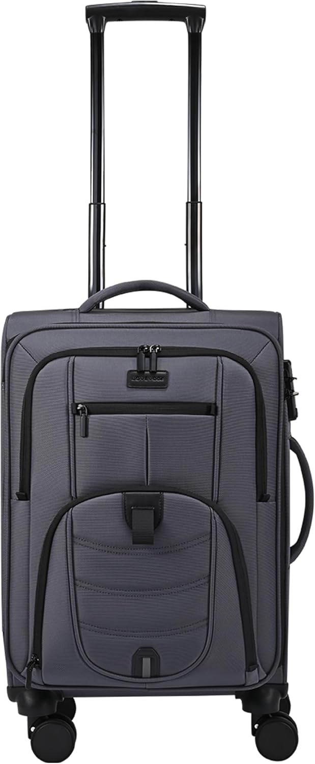 Carry On Luggage Airline Approved, Suitcases with Spinner Wheels, Softside Carry-on Luggage with TSA Lock for Men Women Business Trip, Lightweight Large Capacity Luggage for Travel, Grey