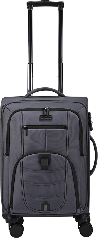 Carry On Luggage Airline Approved, Suitcases with Spinner Wheels, Softside Carry-on Luggage with TSA Lock for Men Women Business Trip, Lightweight Large Capacity Luggage for Travel, Grey