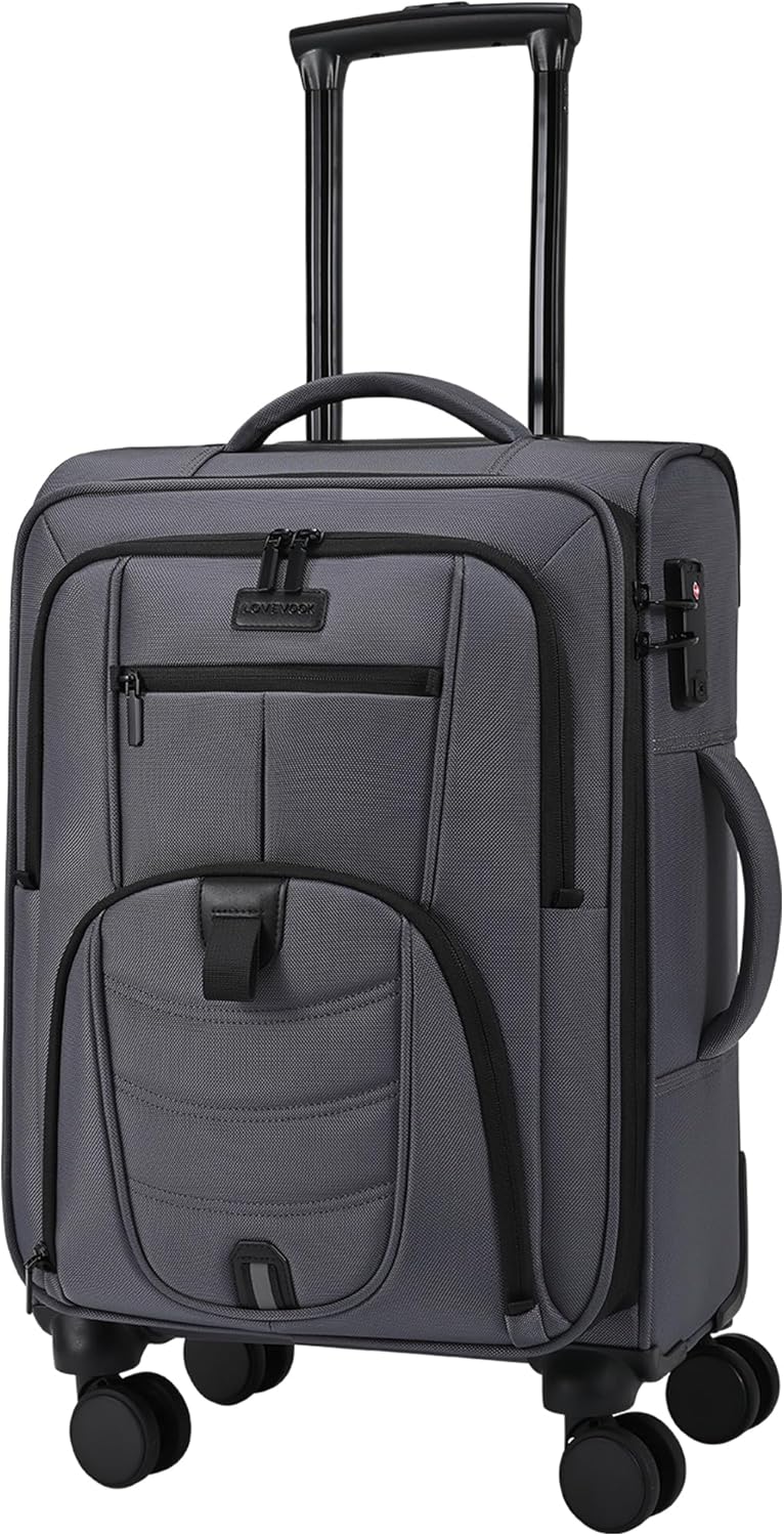 Carry On Luggage Airline Approved, Suitcases with Spinner Wheels, Softside Carry-on Luggage with TSA Lock for Men Women Business Trip, Lightweight Large Capacity Luggage for Travel, Grey