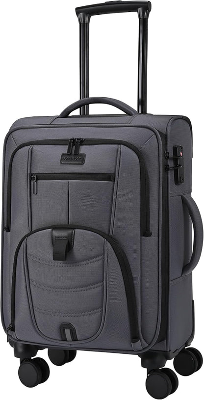 Carry On Luggage Airline Approved, Suitcases with Spinner Wheels, Softside Carry-on Luggage with TSA Lock for Men Women Business Trip, Lightweight Large Capacity Luggage for Travel, Grey