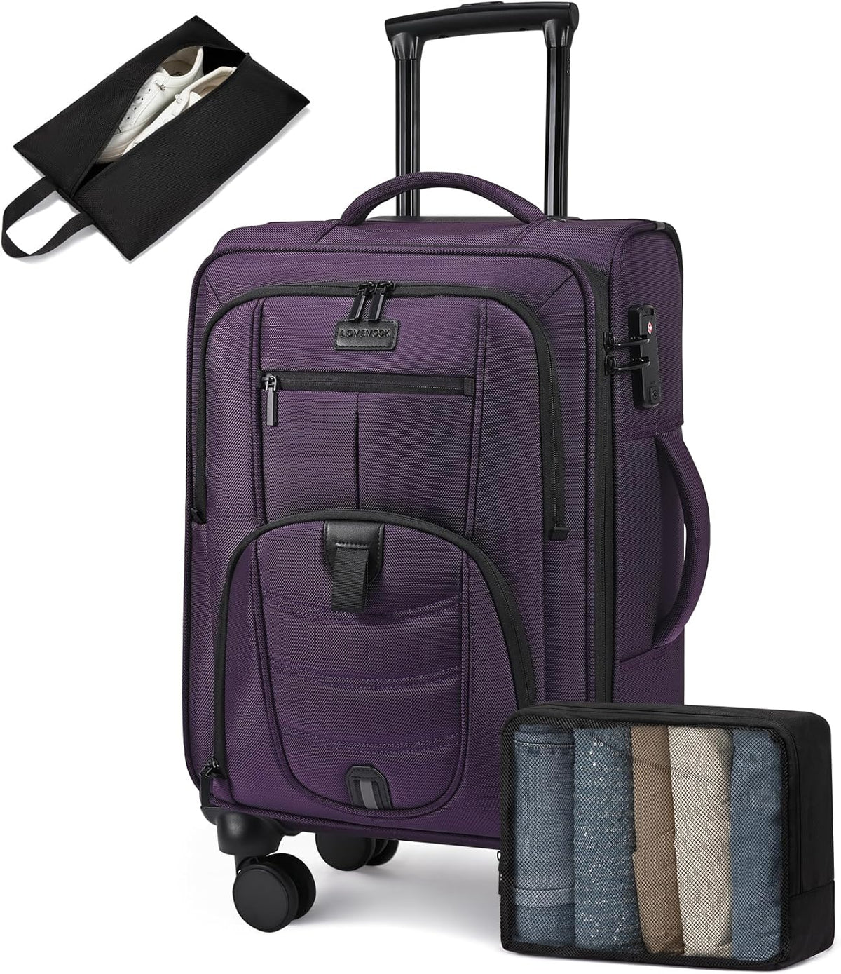 Carry On Luggage Airline Approved, Suitcases with Spinner Wheels, Softside Carry-on Luggage with TSA Lock for Men Women Business Trip, Lightweight Large Capacity Luggage for Travel, Grey