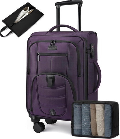 Carry On Luggage Airline Approved, Suitcases with Spinner Wheels, Softside Carry-on Luggage with TSA Lock for Men Women Business Trip, Lightweight Large Capacity Luggage for Travel, Grey
