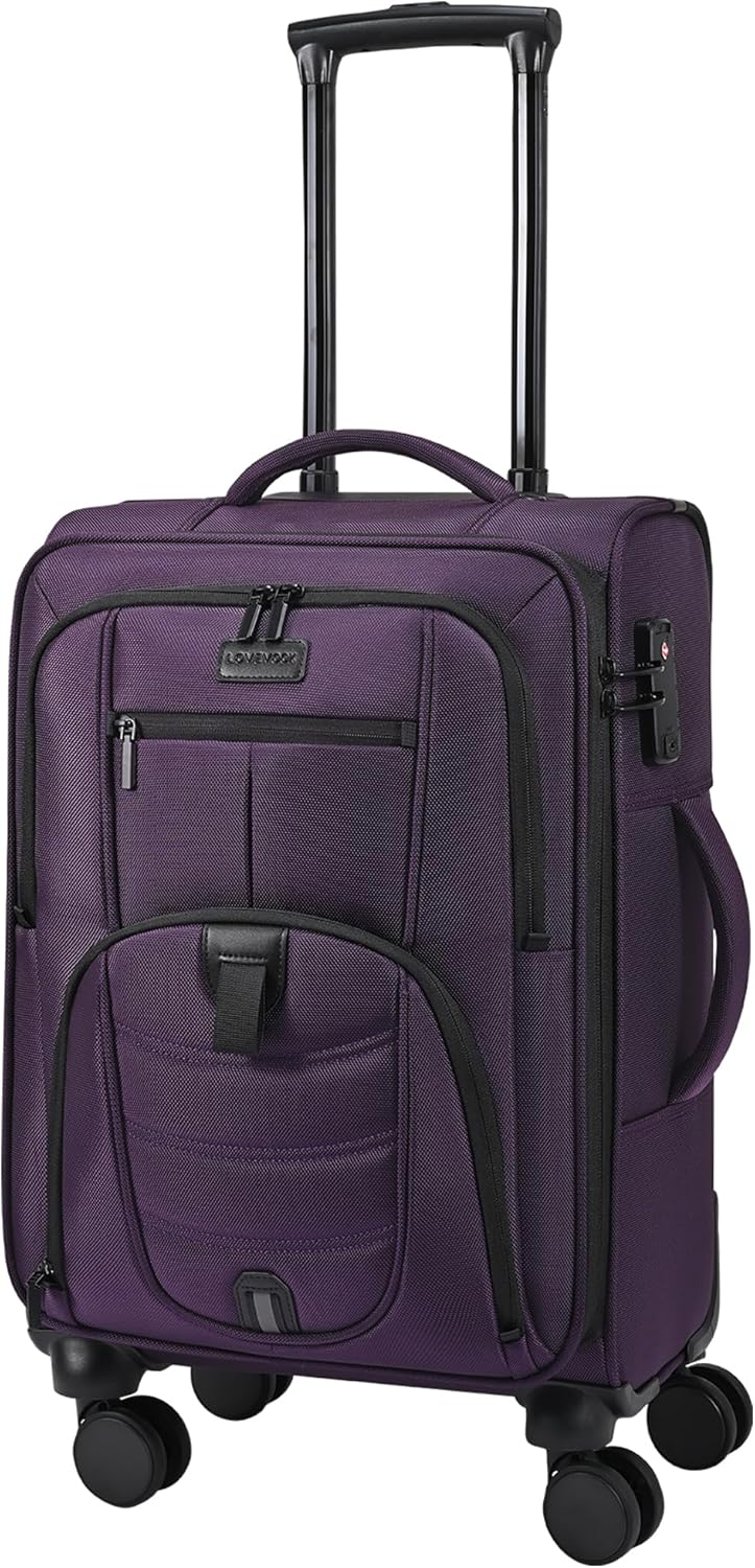Carry On Luggage Airline Approved, Suitcases with Spinner Wheels, Softside Carry-on Luggage with TSA Lock for Men Women Business Trip, Lightweight Large Capacity Luggage for Travel, Grey