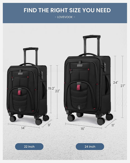 Carry On Luggage Airline Approved, Suitcases with Spinner Wheels, Softside Carry-on Luggage with TSA Lock for Men Women Business Trip, Lightweight Large Capacity Luggage for Travel, Grey