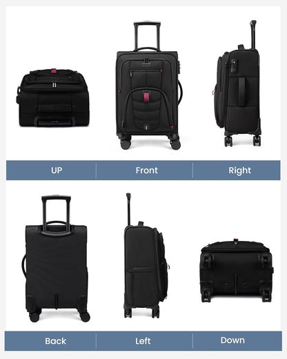 Carry On Luggage Airline Approved, Suitcases with Spinner Wheels, Softside Carry-on Luggage with TSA Lock for Men Women Business Trip, Lightweight Large Capacity Luggage for Travel, Grey