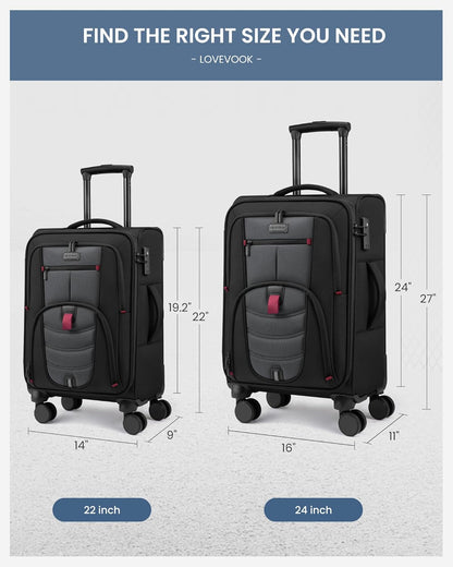 Carry On Luggage Airline Approved, Suitcases with Spinner Wheels, Softside Carry-on Luggage with TSA Lock for Men Women Business Trip, Lightweight Large Capacity Luggage for Travel, Grey