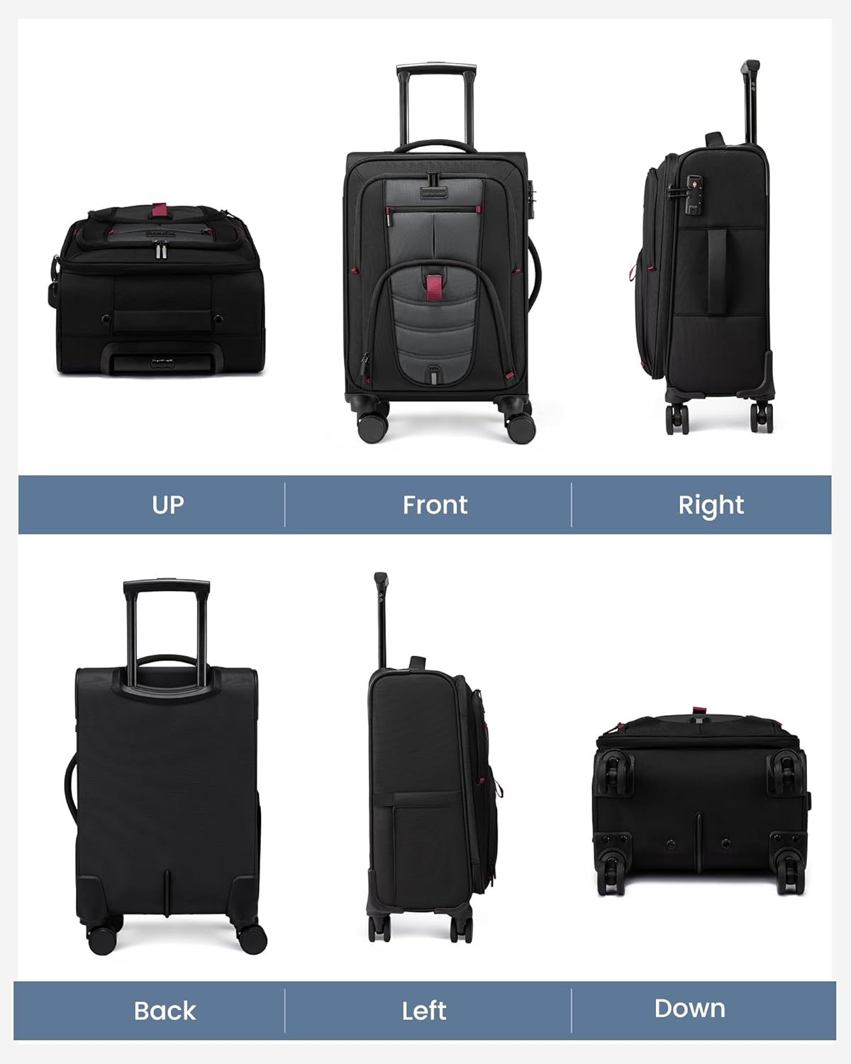 Carry On Luggage Airline Approved, Suitcases with Spinner Wheels, Softside Carry-on Luggage with TSA Lock for Men Women Business Trip, Lightweight Large Capacity Luggage for Travel, Grey