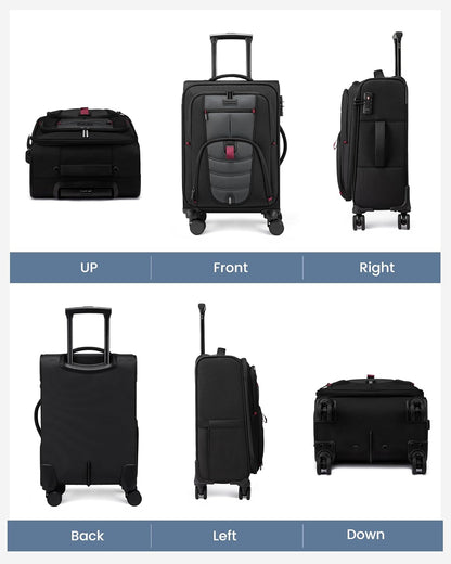 Carry On Luggage Airline Approved, Suitcases with Spinner Wheels, Softside Carry-on Luggage with TSA Lock for Men Women Business Trip, Lightweight Large Capacity Luggage for Travel, Grey