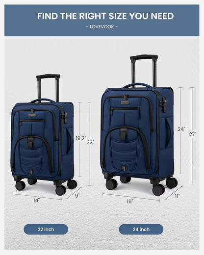 Carry On Luggage Airline Approved, Suitcases with Spinner Wheels, Softside Carry-on Luggage with TSA Lock for Men Women Business Trip, Lightweight Large Capacity Luggage for Travel, Grey