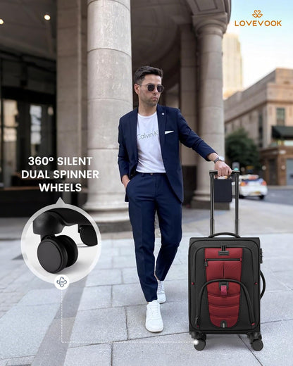 Carry On Luggage Airline Approved, Suitcases with Spinner Wheels, Softside Carry-on Luggage with TSA Lock for Men Women Business Trip, Lightweight Large Capacity Luggage for Travel, Grey