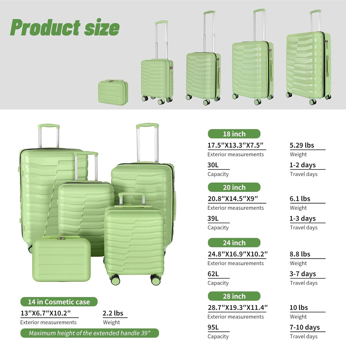 22×14×9 Airline Approved Carry On Luggage with Front Open Pocket, Spinner Wheels, ABS+PC Hardshell Small 20inch Suitcase with Protective Cover and Luggage Tag, Avocado Green