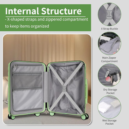 22×14×9 Airline Approved Carry On Luggage with Front Open Pocket, Spinner Wheels, ABS+PC Hardshell Small 20inch Suitcase with Protective Cover and Luggage Tag, Avocado Green