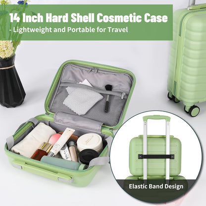 22×14×9 Airline Approved Carry On Luggage with Front Open Pocket, Spinner Wheels, ABS+PC Hardshell Small 20inch Suitcase with Protective Cover and Luggage Tag, Avocado Green