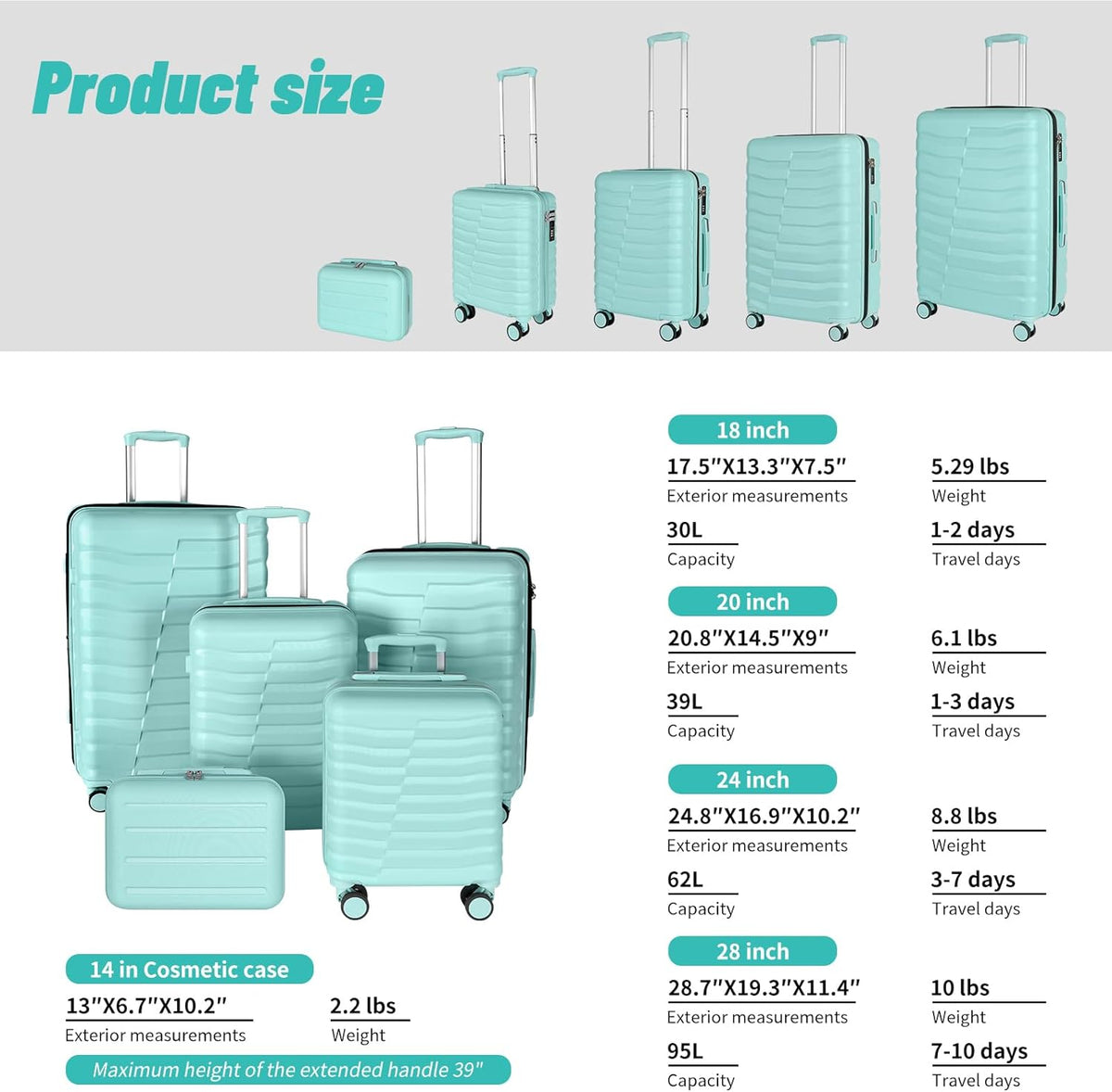 22×14×9 Airline Approved Carry On Luggage with Front Open Pocket, Spinner Wheels, ABS+PC Hardshell Small 20inch Suitcase with Protective Cover and Luggage Tag, Avocado Green