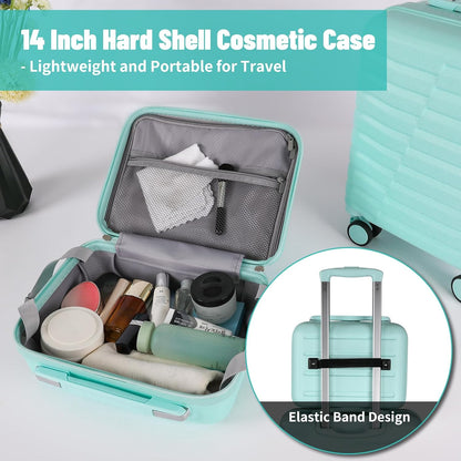 22×14×9 Airline Approved Carry On Luggage with Front Open Pocket, Spinner Wheels, ABS+PC Hardshell Small 20inch Suitcase with Protective Cover and Luggage Tag, Avocado Green