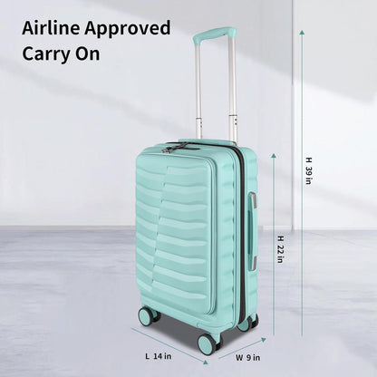 22×14×9 Airline Approved Carry On Luggage with Front Open Pocket, Spinner Wheels, ABS+PC Hardshell Small 20inch Suitcase with Protective Cover and Luggage Tag, Avocado Green