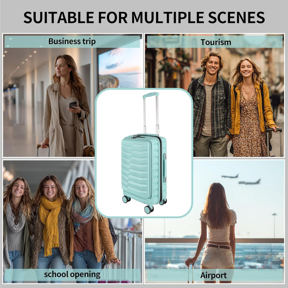 22×14×9 Airline Approved Carry On Luggage with Front Open Pocket, Spinner Wheels, ABS+PC Hardshell Small 20inch Suitcase with Protective Cover and Luggage Tag, Avocado Green