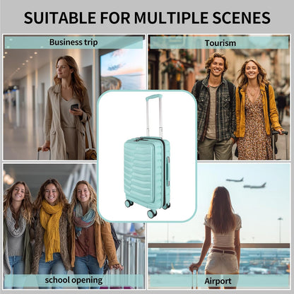 22×14×9 Airline Approved Carry On Luggage with Front Open Pocket, Spinner Wheels, ABS+PC Hardshell Small 20inch Suitcase with Protective Cover and Luggage Tag, Avocado Green