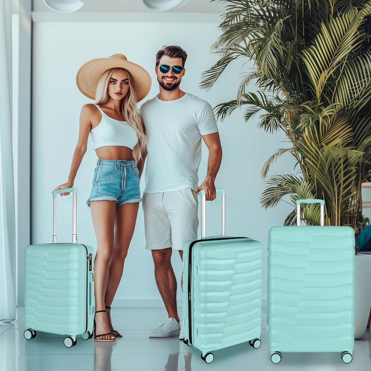 22×14×9 Airline Approved Carry On Luggage with Front Open Pocket, Spinner Wheels, ABS+PC Hardshell Small 20inch Suitcase with Protective Cover and Luggage Tag, Avocado Green