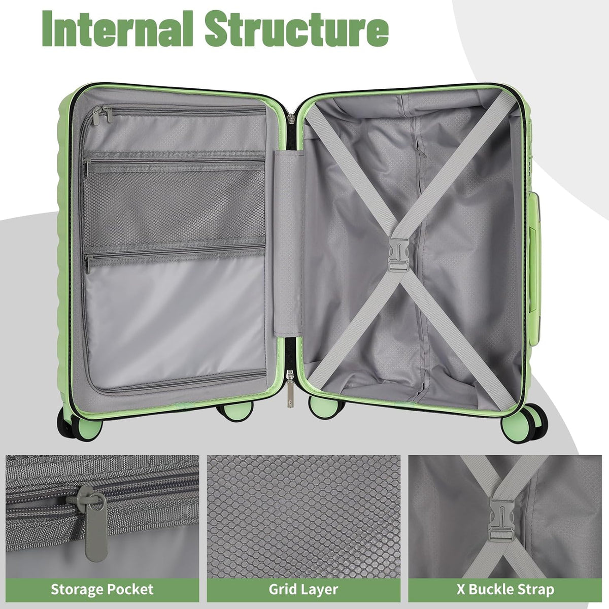 22×14×9 Airline Approved Carry On Luggage with Front Open Pocket, Spinner Wheels, ABS+PC Hardshell Small 20inch Suitcase with Protective Cover and Luggage Tag, Avocado Green