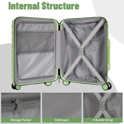 22×14×9 Airline Approved Carry On Luggage with Front Open Pocket, Spinner Wheels, ABS+PC Hardshell Small 20inch Suitcase with Protective Cover and Luggage Tag, Avocado Green