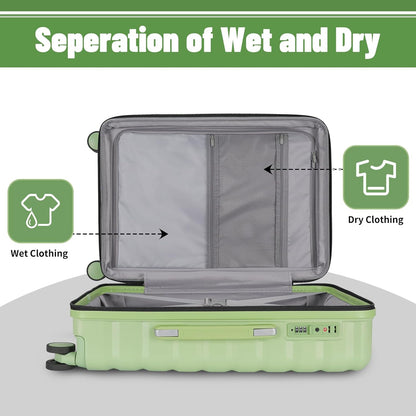 22×14×9 Airline Approved Carry On Luggage with Front Open Pocket, Spinner Wheels, ABS+PC Hardshell Small 20inch Suitcase with Protective Cover and Luggage Tag, Avocado Green
