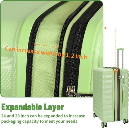 22×14×9 Airline Approved Carry On Luggage with Front Open Pocket, Spinner Wheels, ABS+PC Hardshell Small 20inch Suitcase with Protective Cover and Luggage Tag, Avocado Green