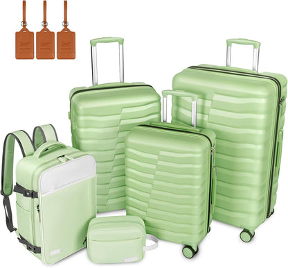 22×14×9 Airline Approved Carry On Luggage with Front Open Pocket, Spinner Wheels, ABS+PC Hardshell Small 20inch Suitcase with Protective Cover and Luggage Tag, Avocado Green