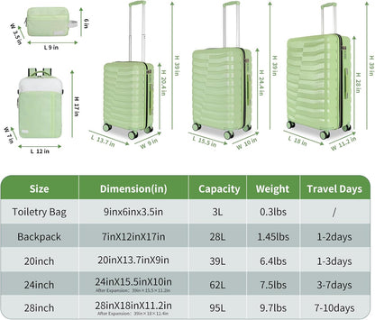 22×14×9 Airline Approved Carry On Luggage with Front Open Pocket, Spinner Wheels, ABS+PC Hardshell Small 20inch Suitcase with Protective Cover and Luggage Tag, Avocado Green