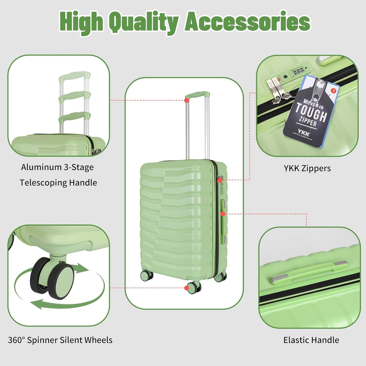 22×14×9 Airline Approved Carry On Luggage with Front Open Pocket, Spinner Wheels, ABS+PC Hardshell Small 20inch Suitcase with Protective Cover and Luggage Tag, Avocado Green