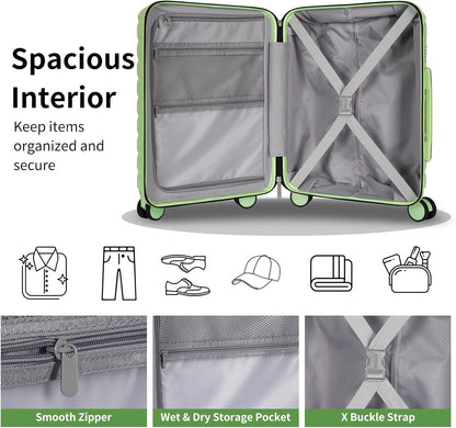 22×14×9 Airline Approved Carry On Luggage with Front Open Pocket, Spinner Wheels, ABS+PC Hardshell Small 20inch Suitcase with Protective Cover and Luggage Tag, Avocado Green